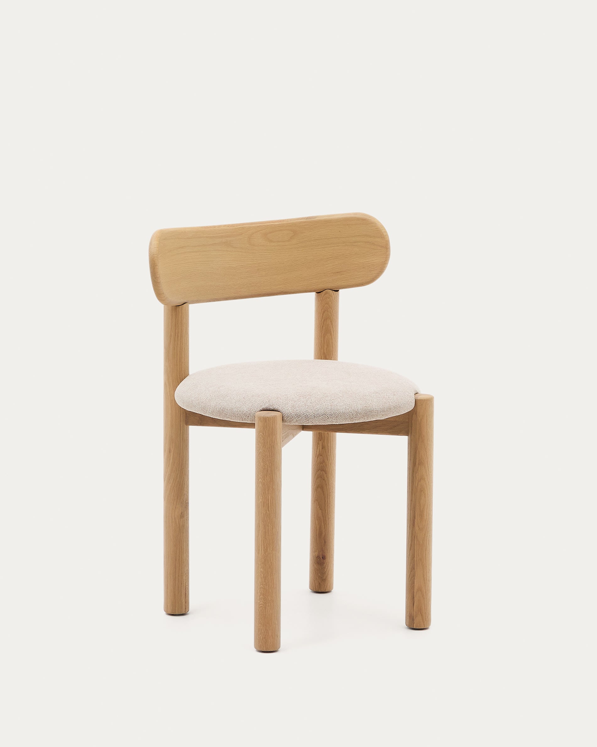 Chaise Japandi en tissu chenille beige et structure en bois de chêne finition naturelle - Nebai