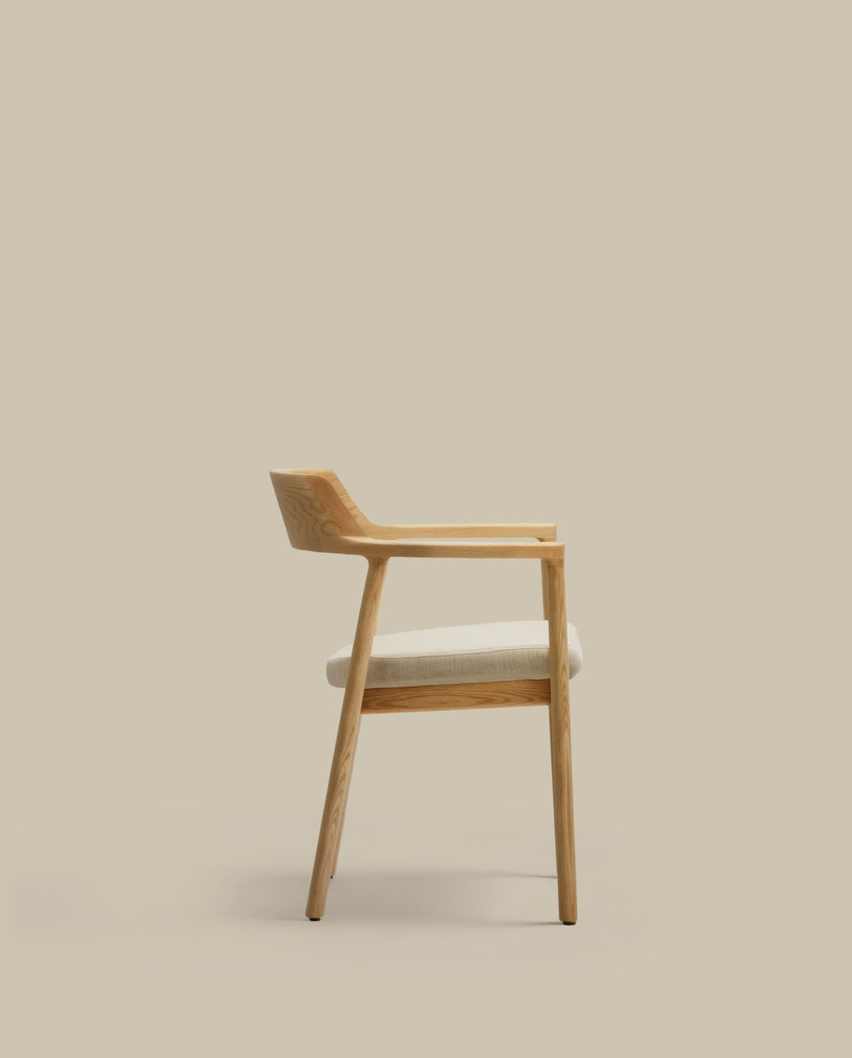 Chaise Japandi tissu chenille beige déhoussable bois de chêne finition naturelle - Alocs