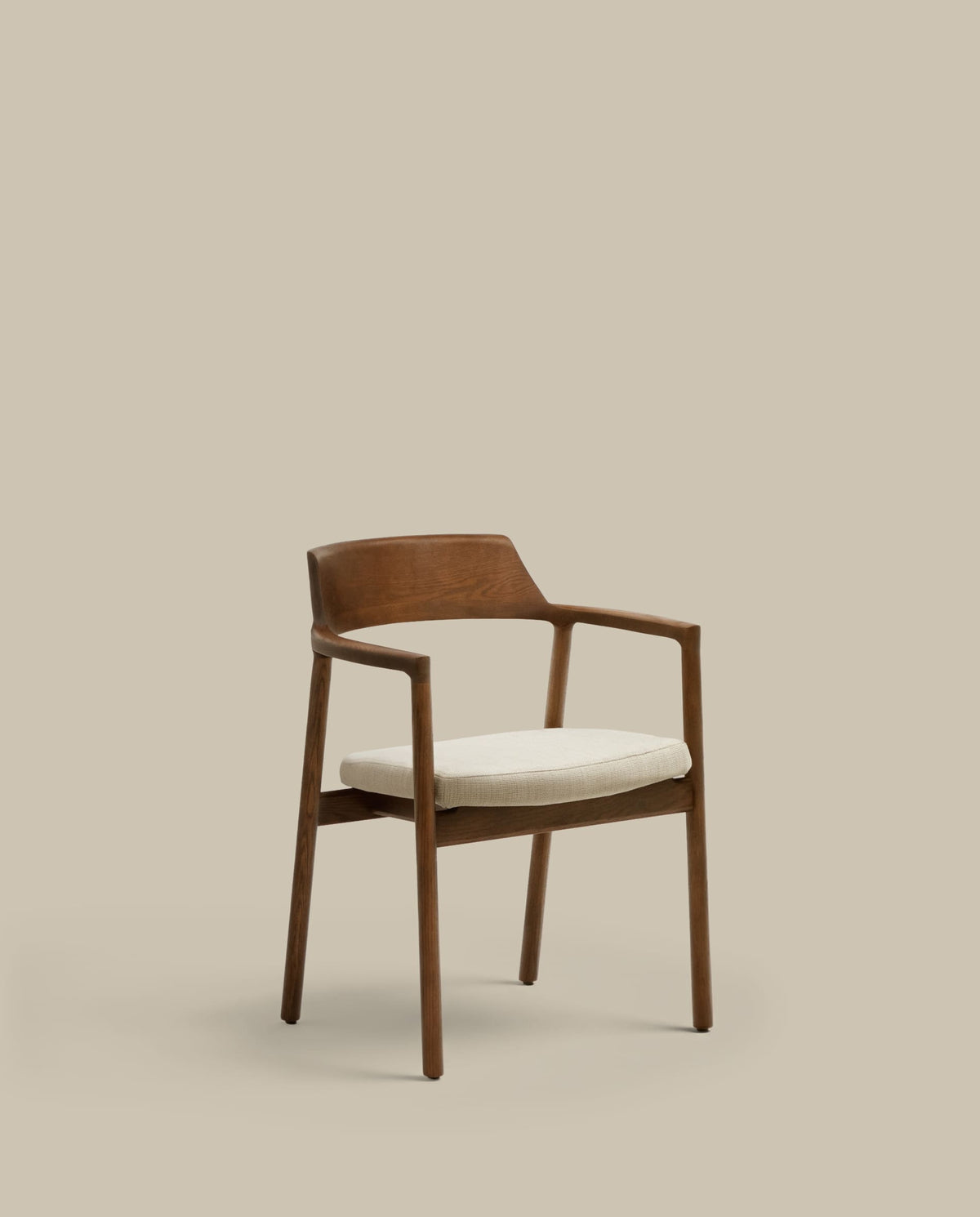 Chaise Japandi tissu chenille beige déhoussable bois de chêne finition noyer - Alocs