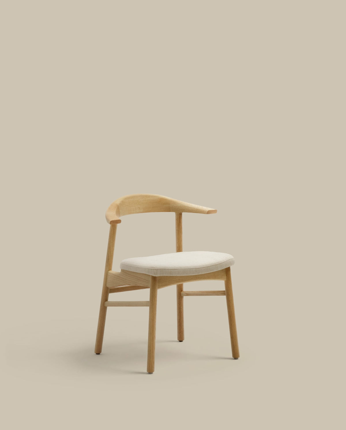 Chaise Japandi tissu chenille beige déhoussable bois de chêne finition naturelle - Timons