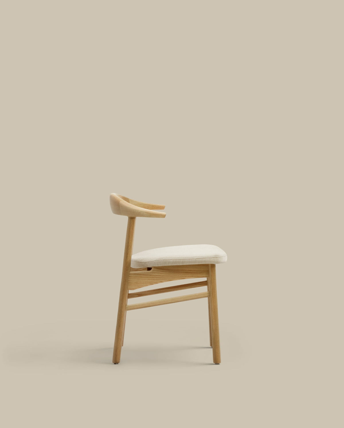 Chaise Japandi tissu chenille beige déhoussable bois de chêne finition naturelle - Timons