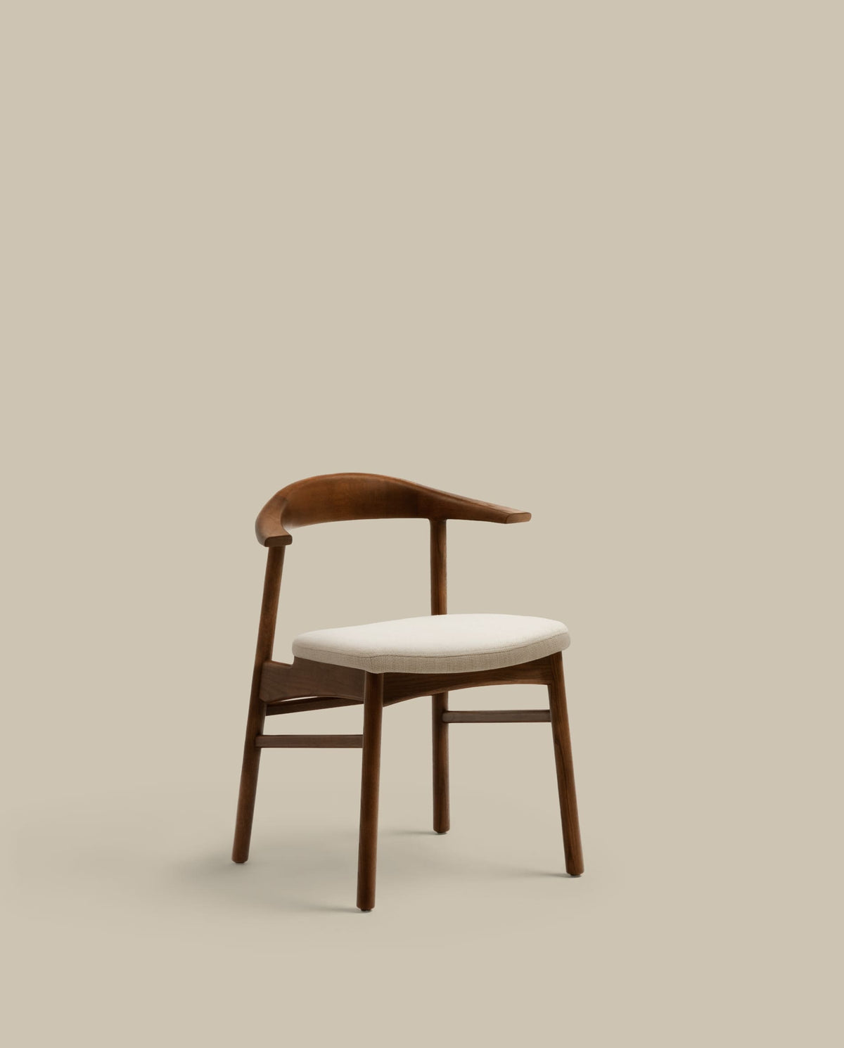 Chaise Japandi tissu chenille beige déhoussable bois de chêne finition noyer - Timons