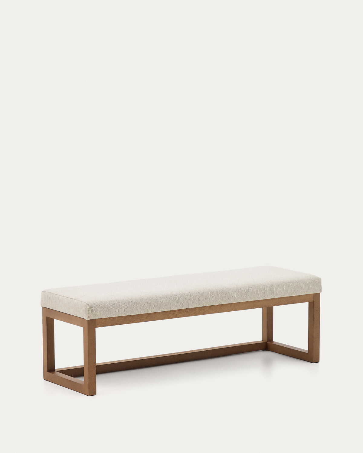 Banquette Japandi en chenille beige et bois de hêtre finition ton noyer 128 cm - Loya