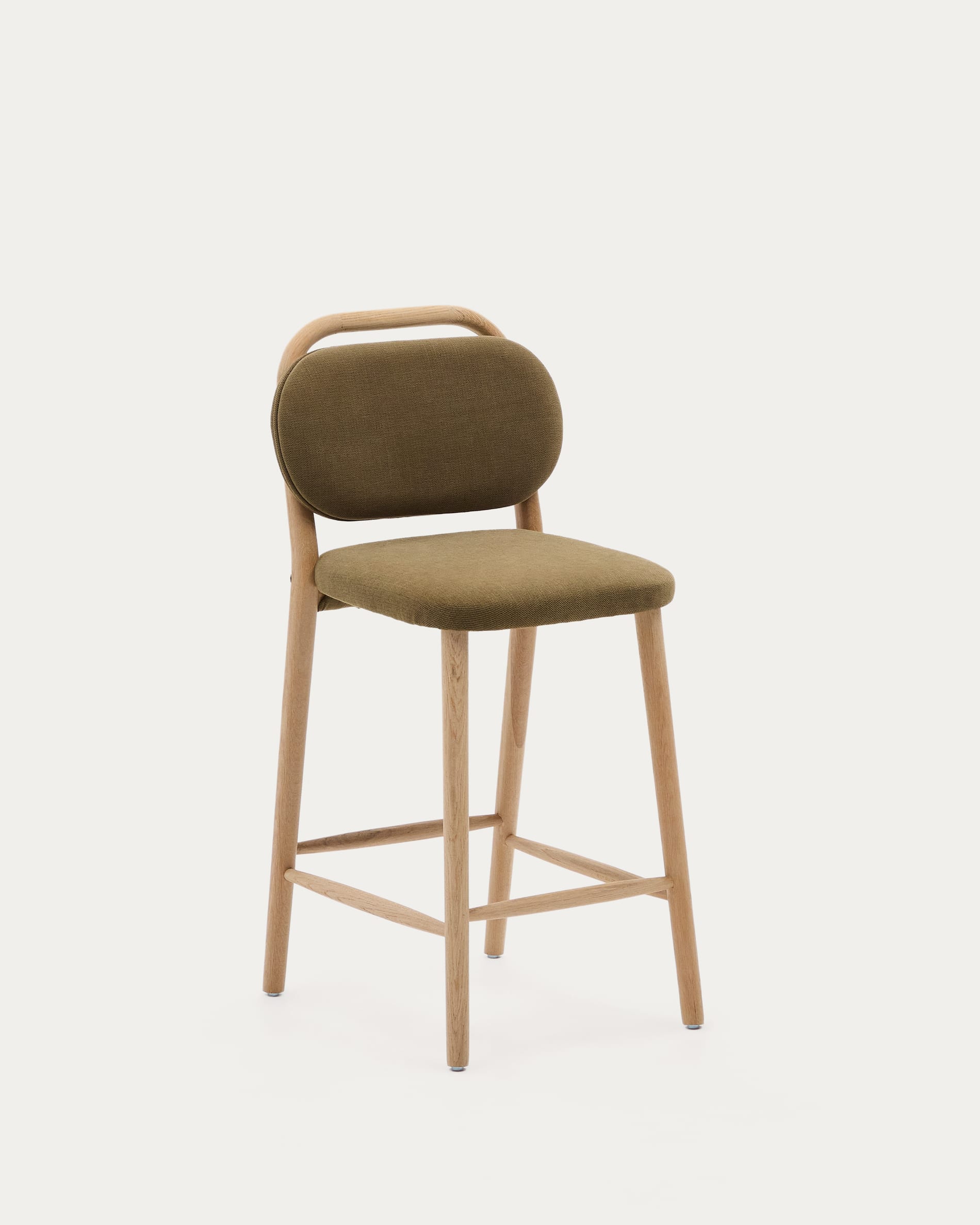 Tabouret Japandi en chenille verte et bois de chêne 65 cm - Helda
