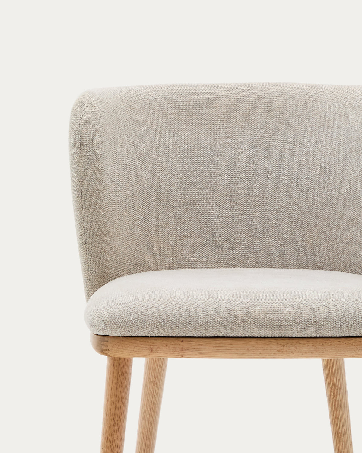 Chaise Japandi chenille beige et bois de frêne finition ton naturel - Ciselia