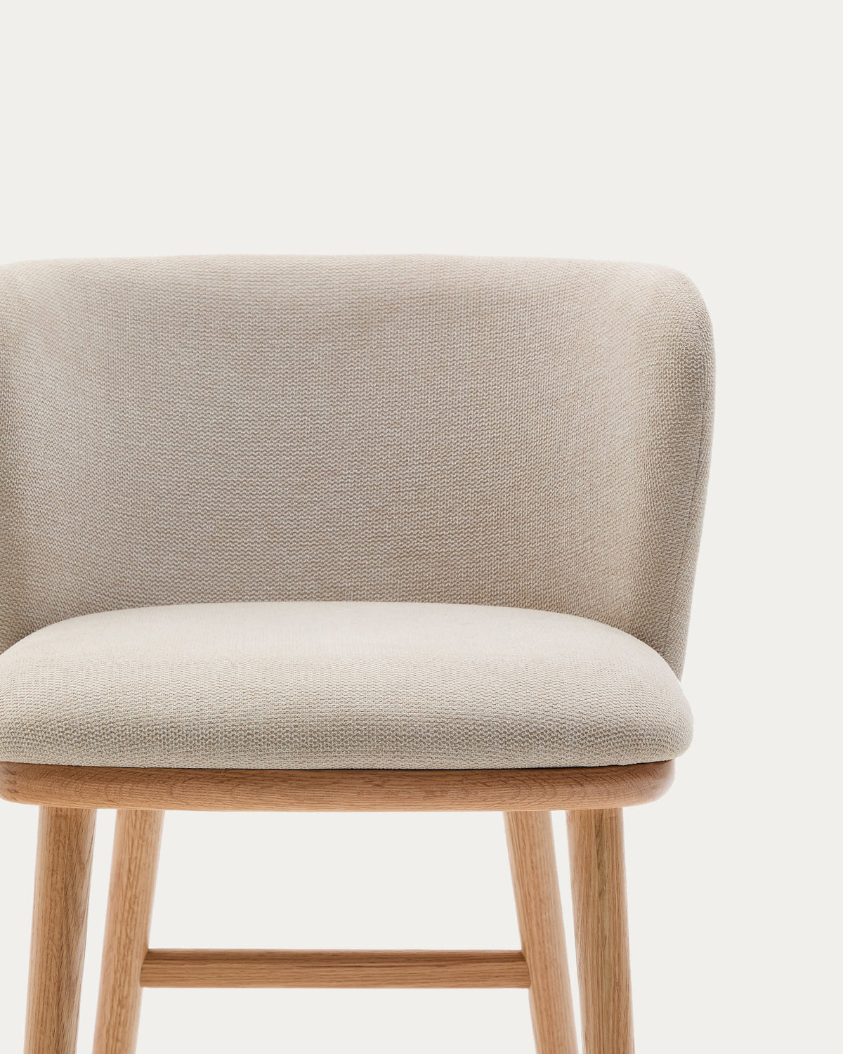 Tabouret Japandi chenille beige et bois de frêne finition ton naturel 65 cm - Ciselia
