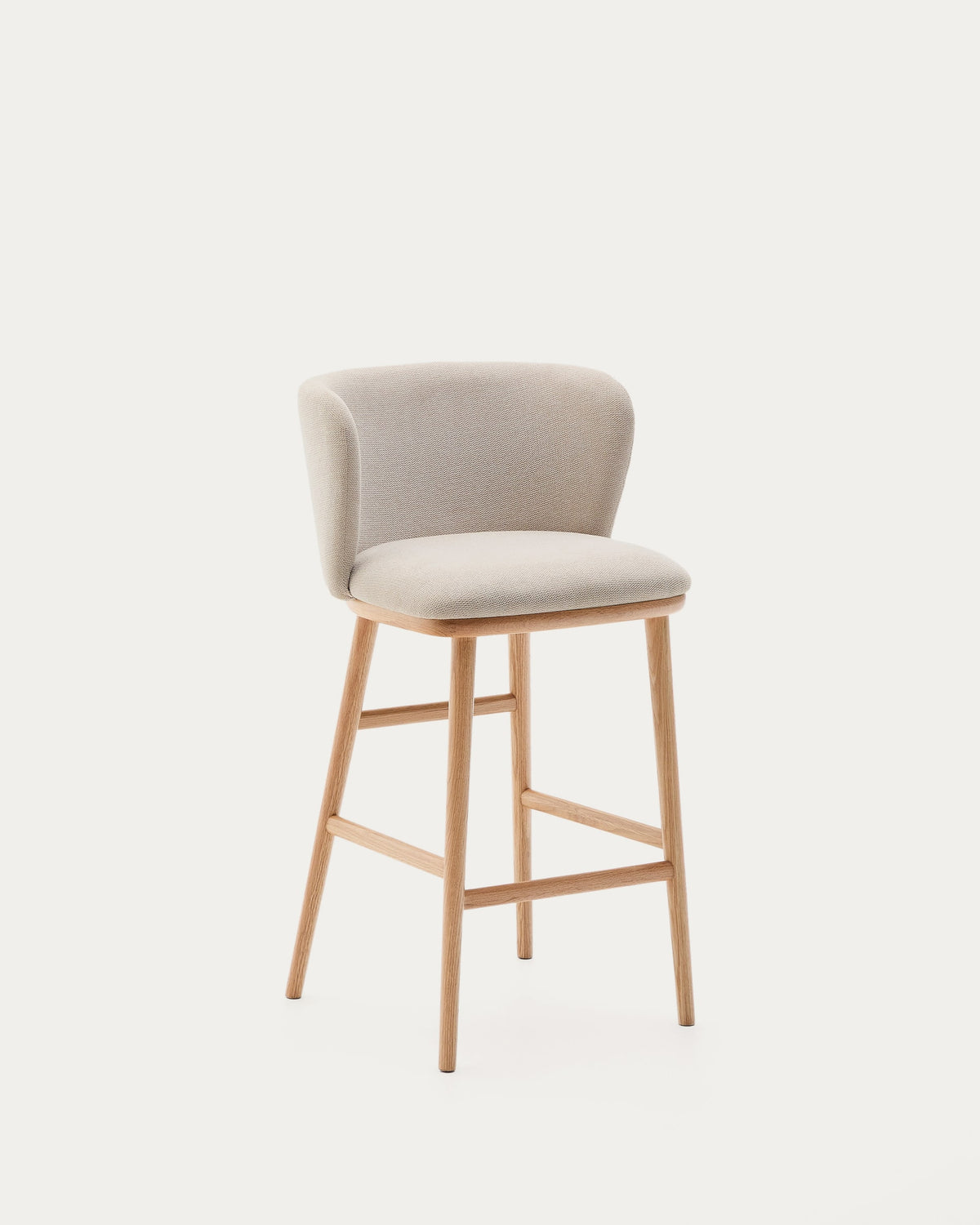 Tabouret Japandi chenille beige et bois de frêne finition ton naturel 65 cm - Ciselia