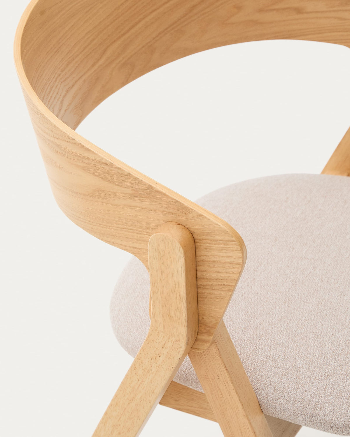 Chaise Japandi en placage de frêne finition naturelle et tissu chenille beige - Godia