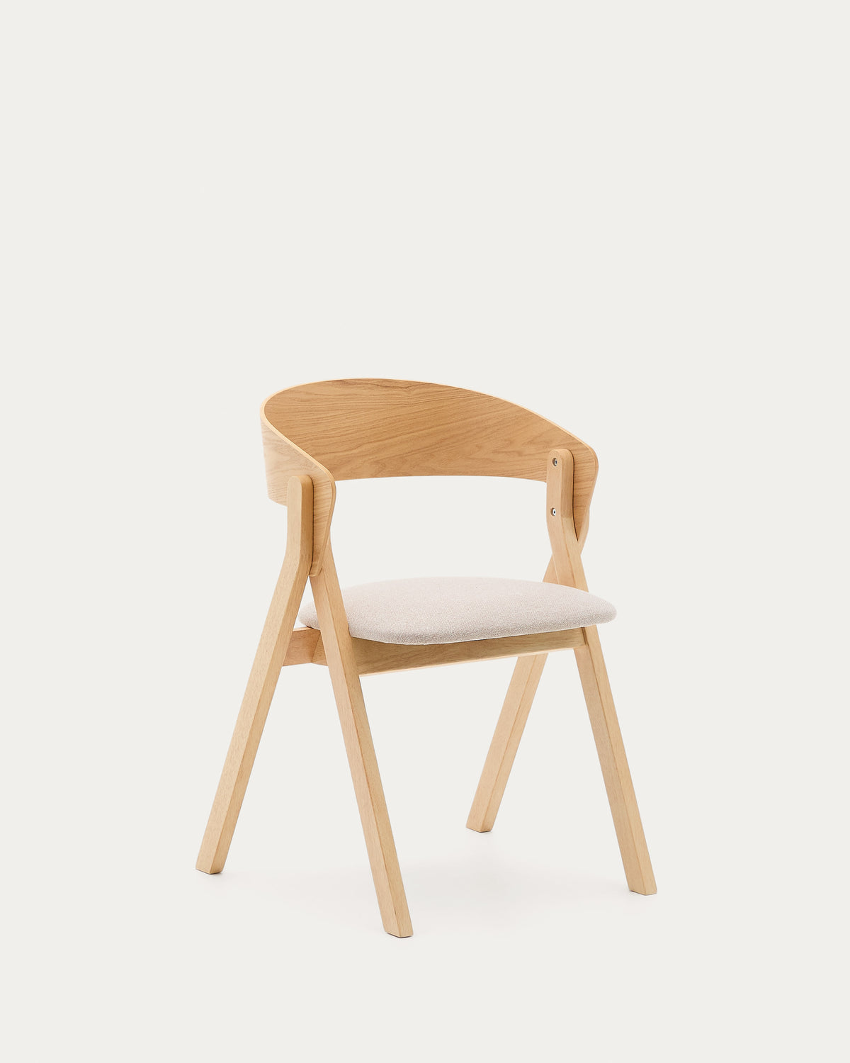 Chaise Japandi en placage de frêne finition naturelle et tissu chenille beige - Godia