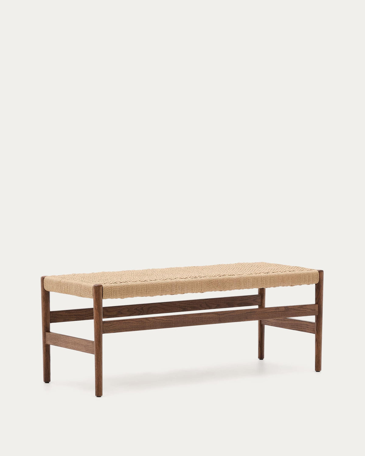 Banc Japandi en chêne massif finition noyer et assise en corde 120 cm - Zaide
