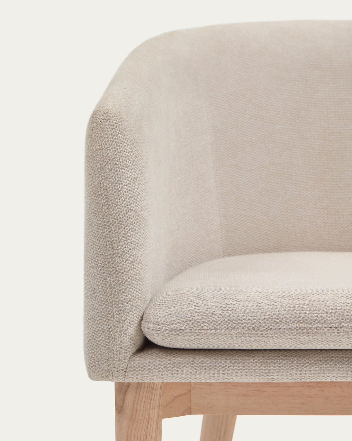 Chaise Japandi en chenille beige et pieds en bois de frêne - Harlan