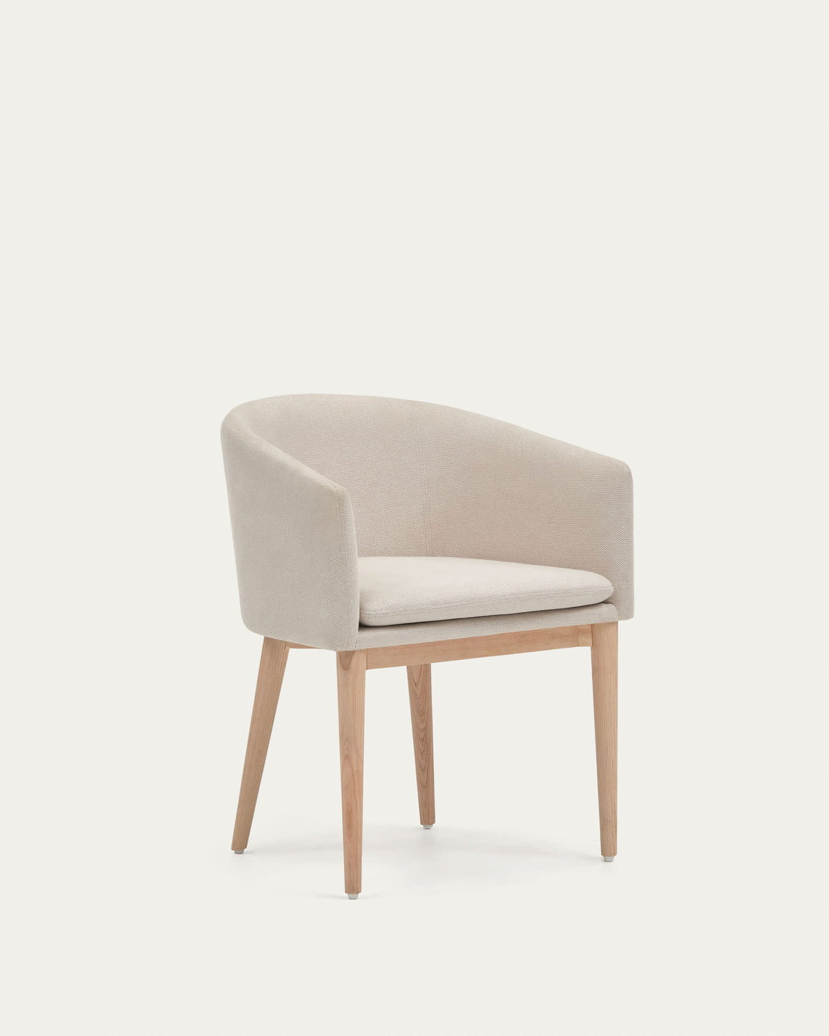 Chaise Japandi en chenille beige et pieds en bois de frêne - Harlan