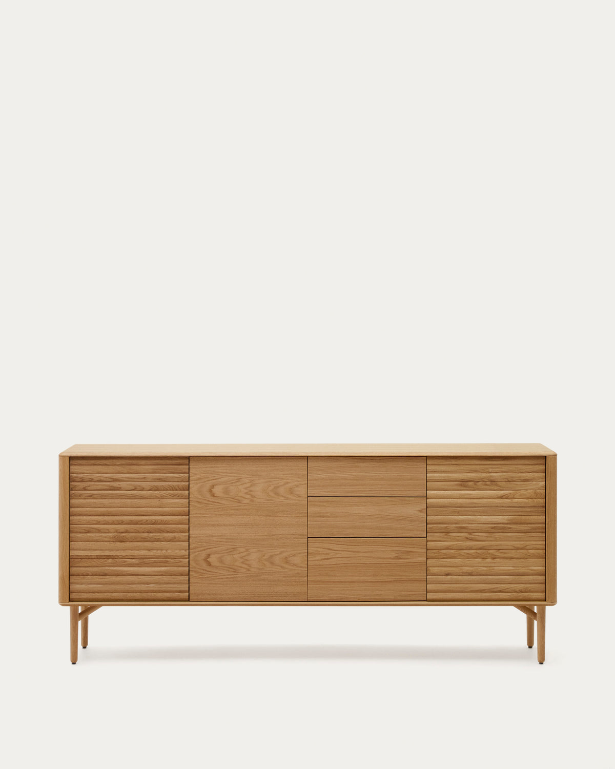 Buffet Japandi 3 portes et 3 tiroirs en bois et placage de chêne 200 x 86 cm - Lenon