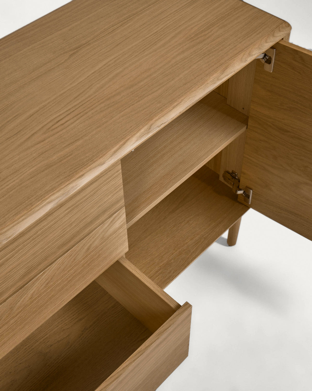 Buffet Japandi 2 portes et 3 tiroirs en bois et placage de chêne 155 x 86 cm - Lenon