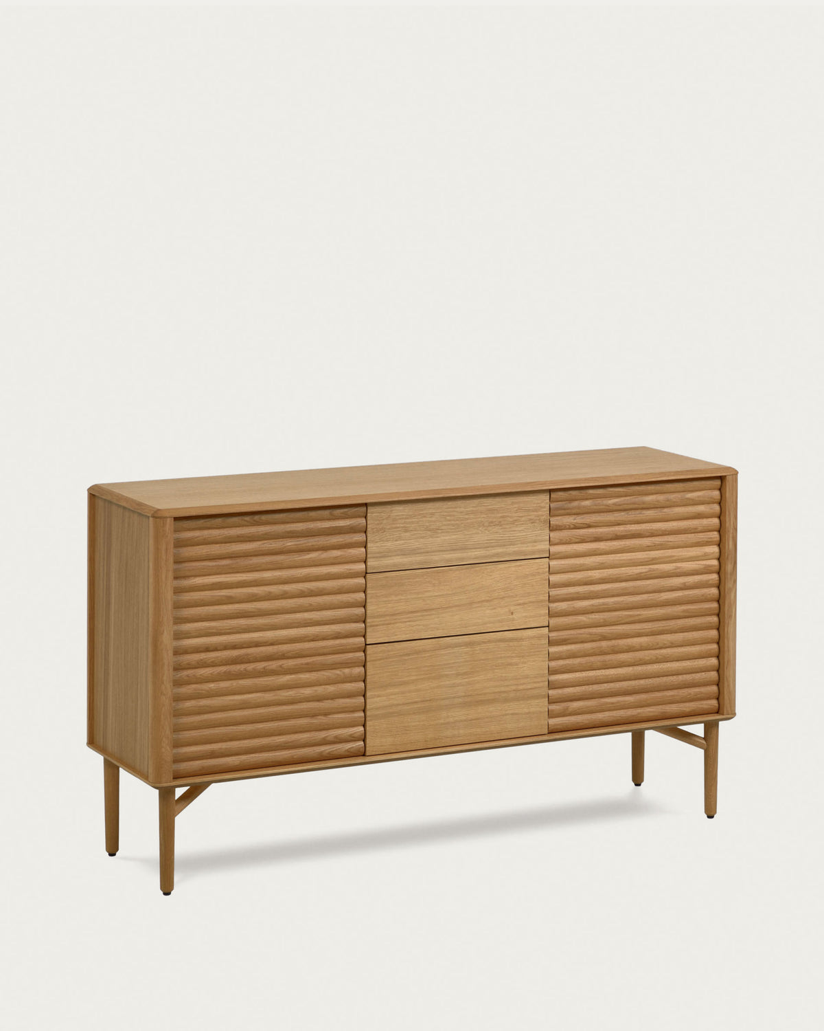 Buffet Japandi 2 portes et 3 tiroirs en bois et placage de chêne 155 x 86 cm - Lenon
