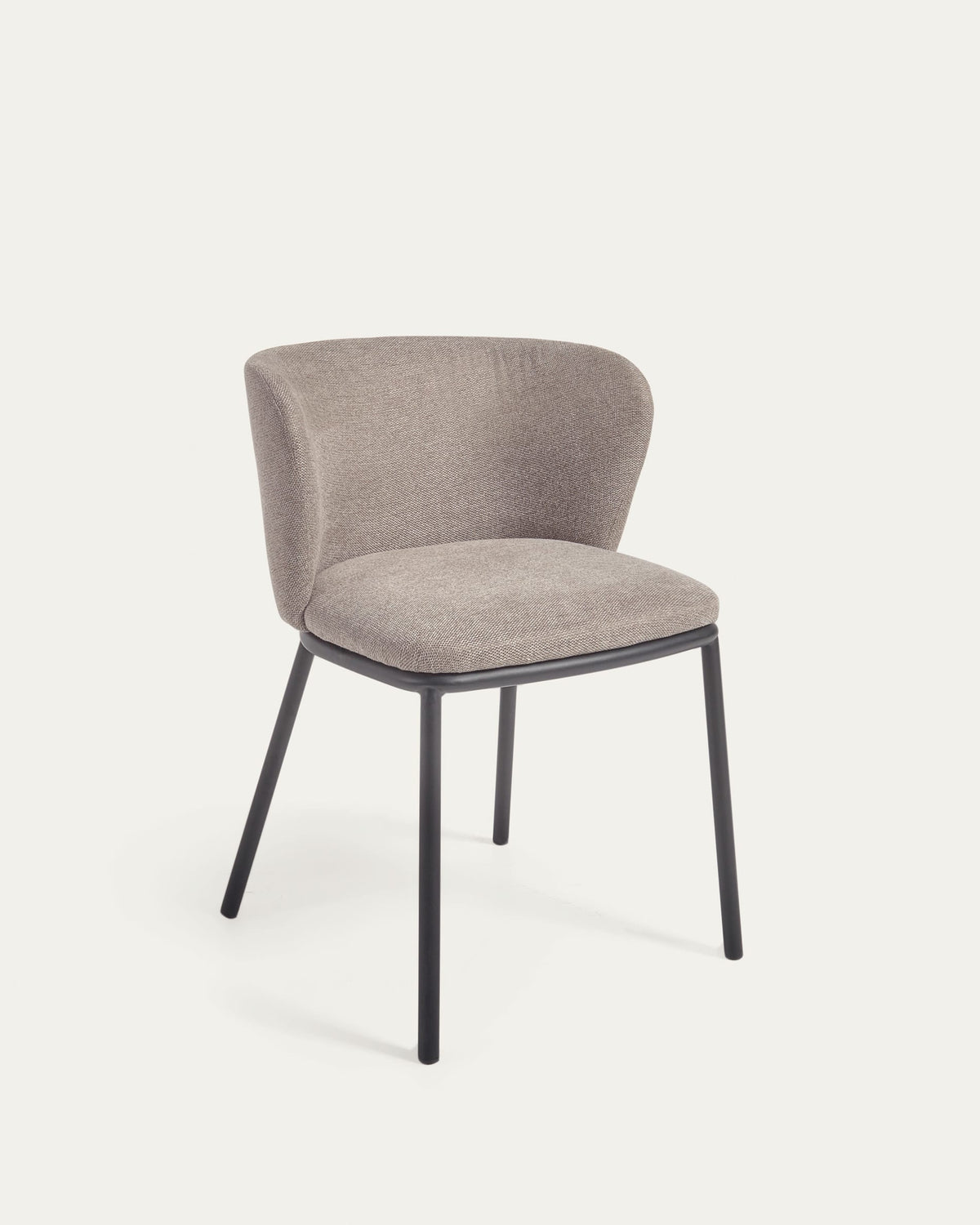 Chaise Japandi en chenille marron clair et pieds en acier avec finition noire - Ciselia
