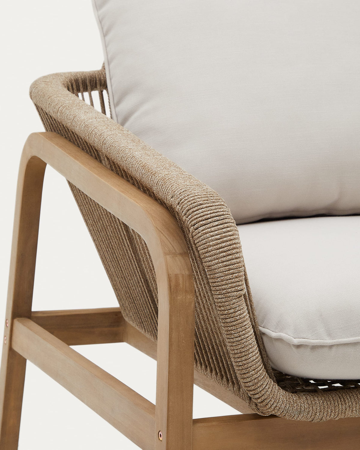 Ensemble Japandi canapé 3 places, 2 fauteuils et table basse en bois d'acacia - Vellana