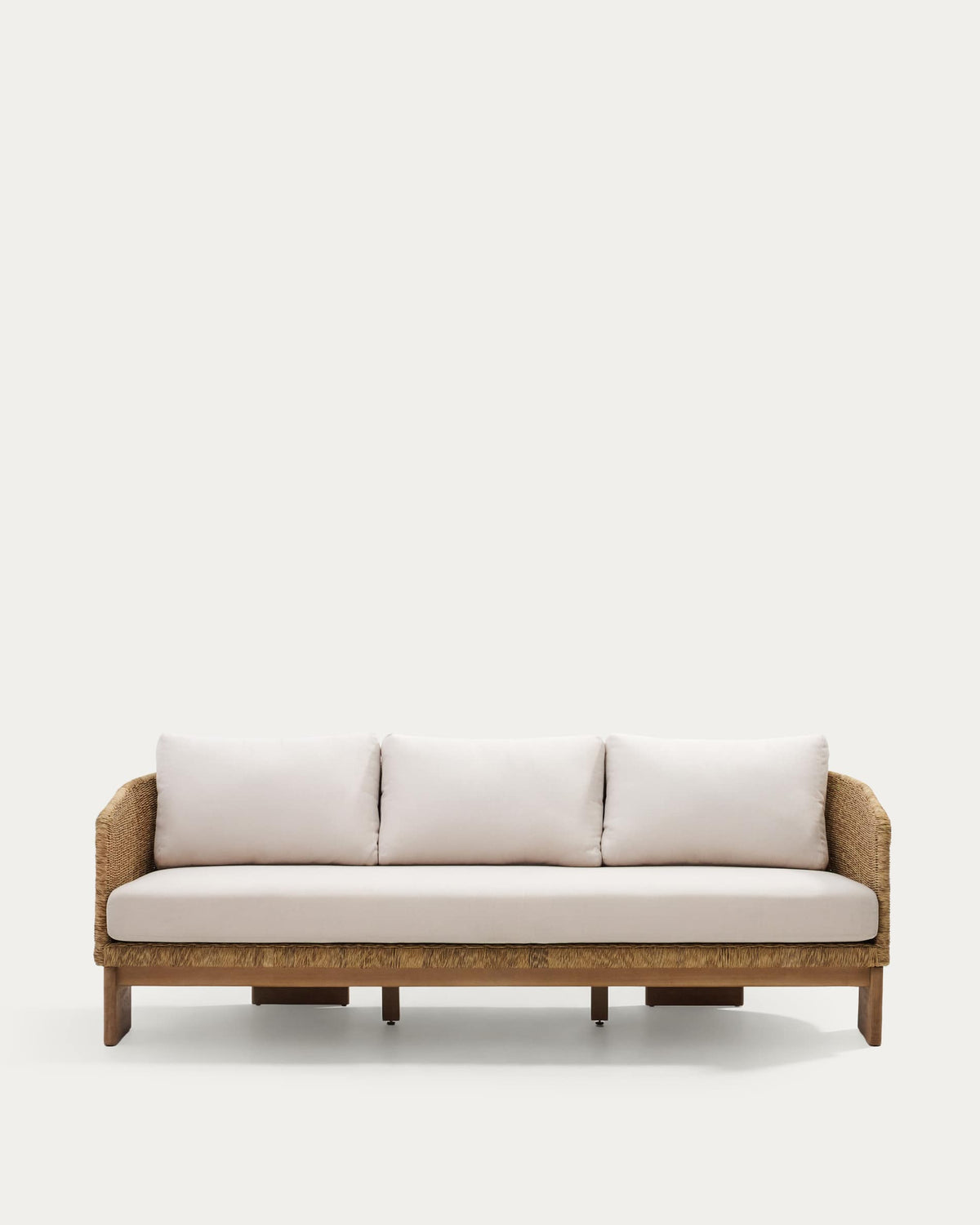 Canapé Japandi 3 places en rotin synthétique et bois d'eucalyptus 223 cm - Xoriguer