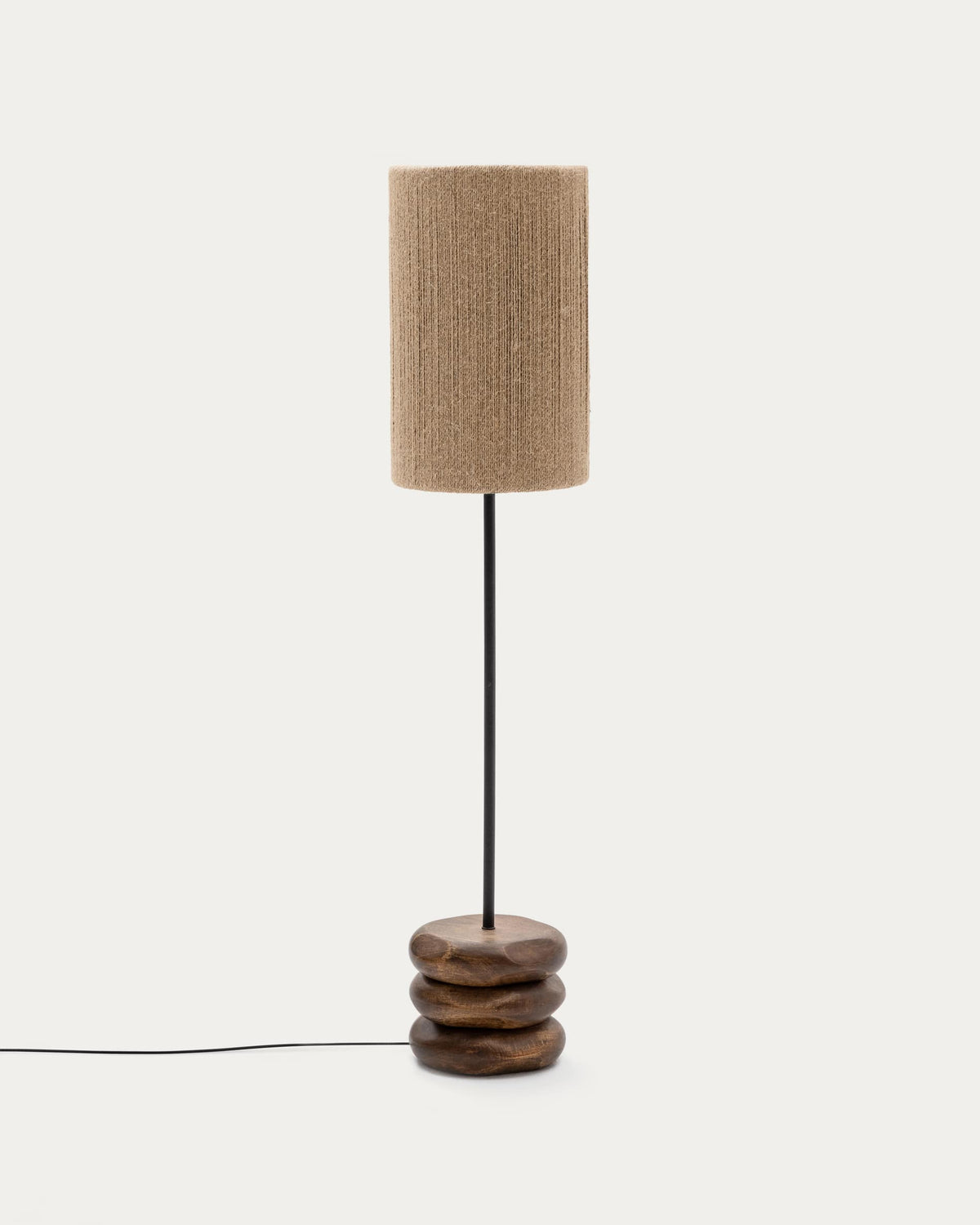 Lampadaire Japandi en bois d'acacia finition foncée et jute - Kor