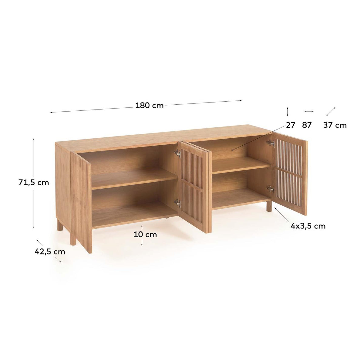 Buffet Japandi 4 portes en bois de frêne et placage de chêne 180 x 71,5 cm - Beyla