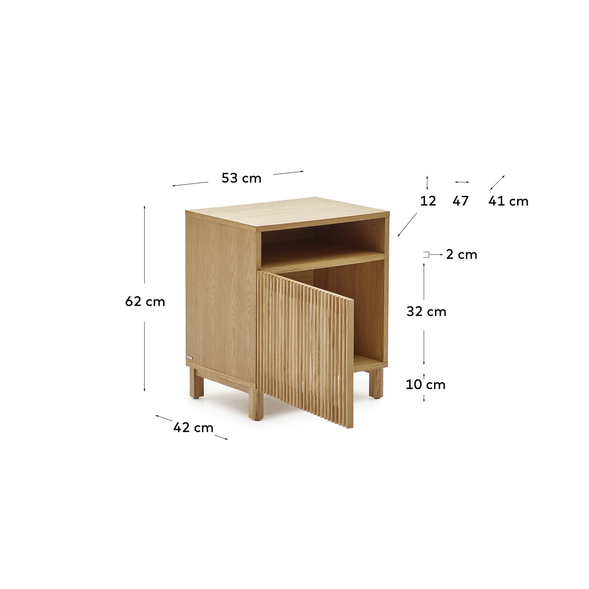 Table de nuit Japandi en bois de frêne et placage de chêne 53 x 62 cm - Beyla