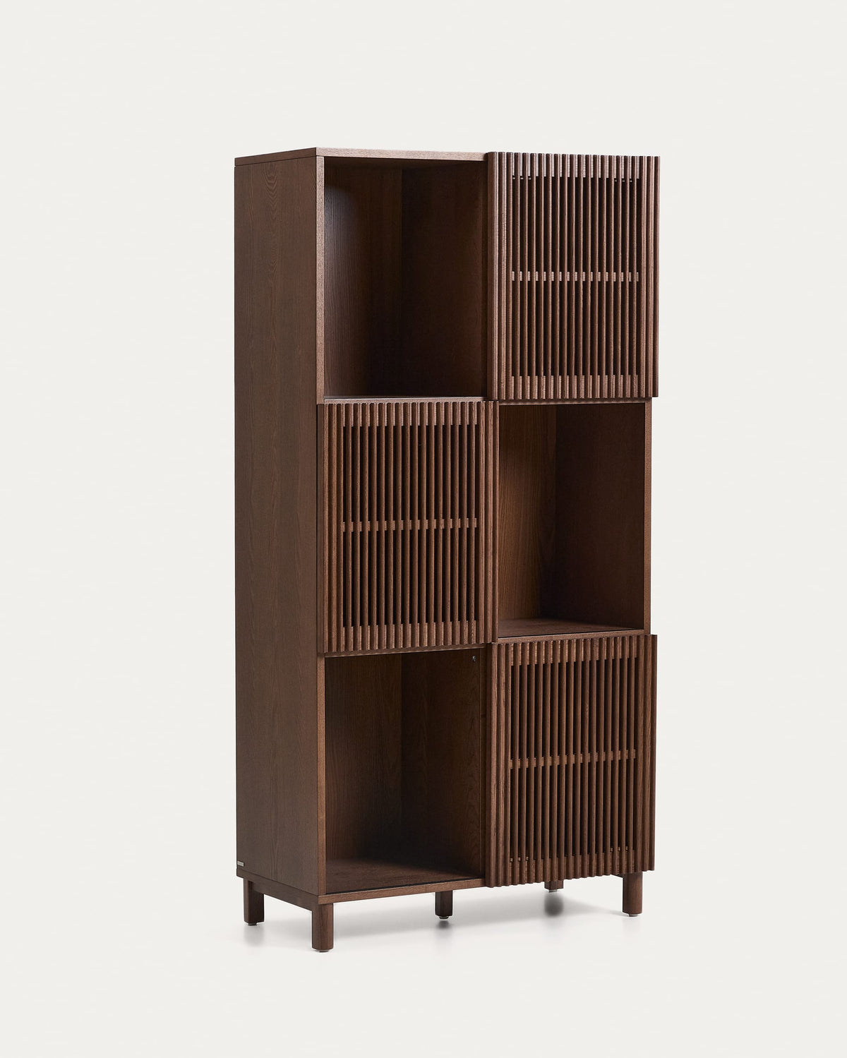 Étagère Japandi en placage et bois de frêne finition ton noyer 84,5 x 170 cm - Beyla