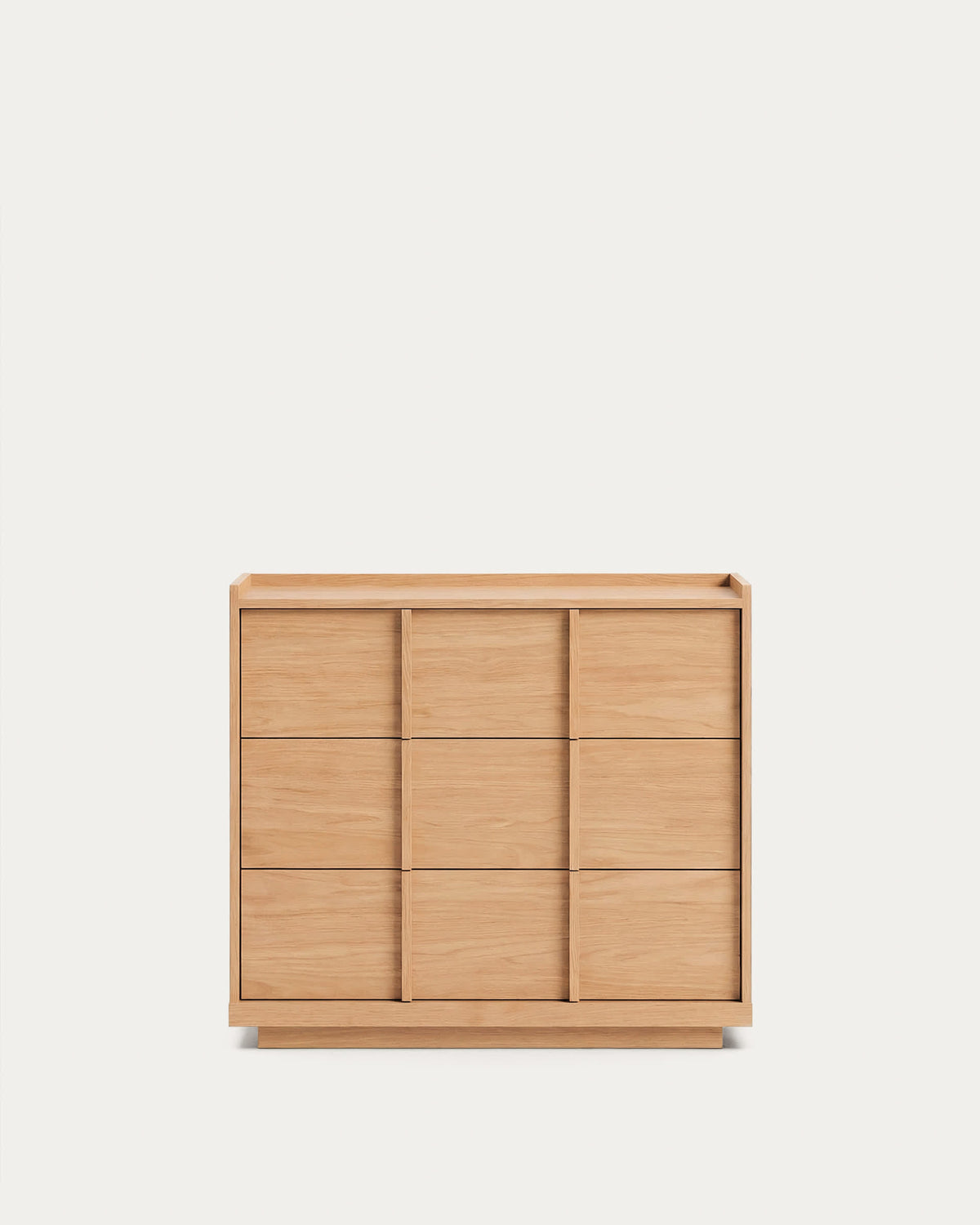 Commode Japandi 3 tiroirs en placage de chêne finition ton naturel 100 x 78 cm - Onix