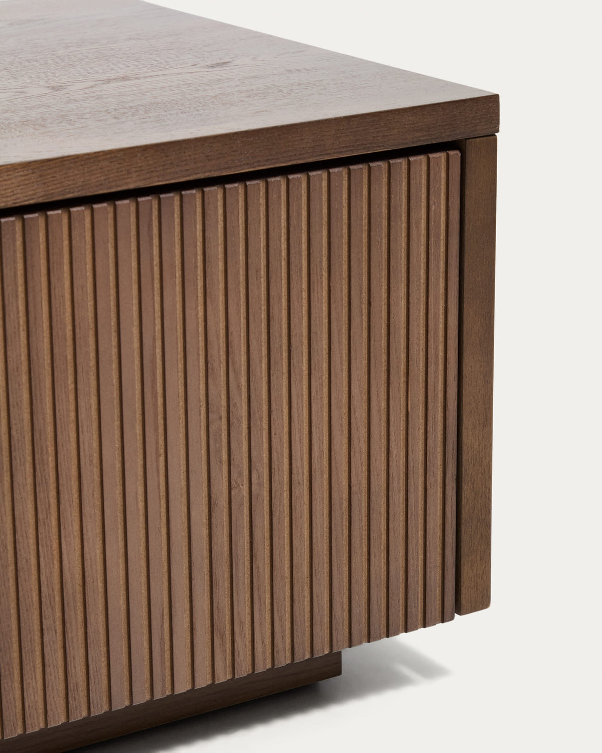 Meuble TV Japandi 4 tiroirs en placage de frêne finition ton noyer 200 x 30 cm - Helvine