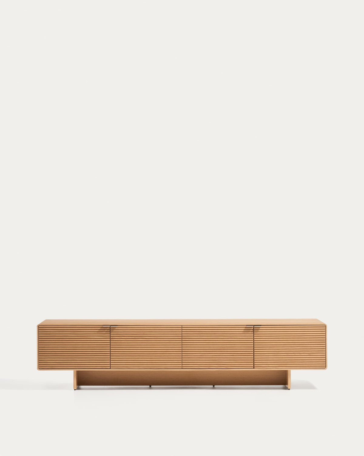 Meuble TV Japandi 4 portes en placage de chêne finition naturelle 200 x 46 cm - Norlen