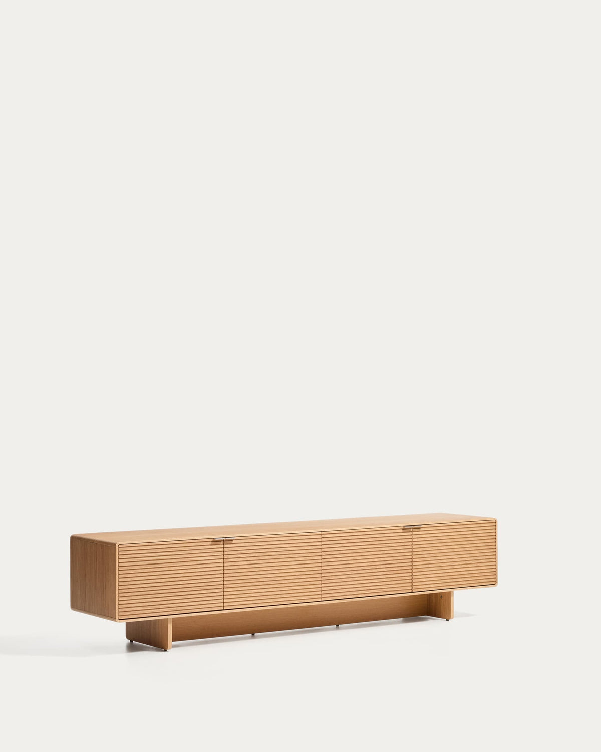 Meuble TV Japandi 4 portes en placage de chêne finition naturelle 200 x 46 cm - Norlen