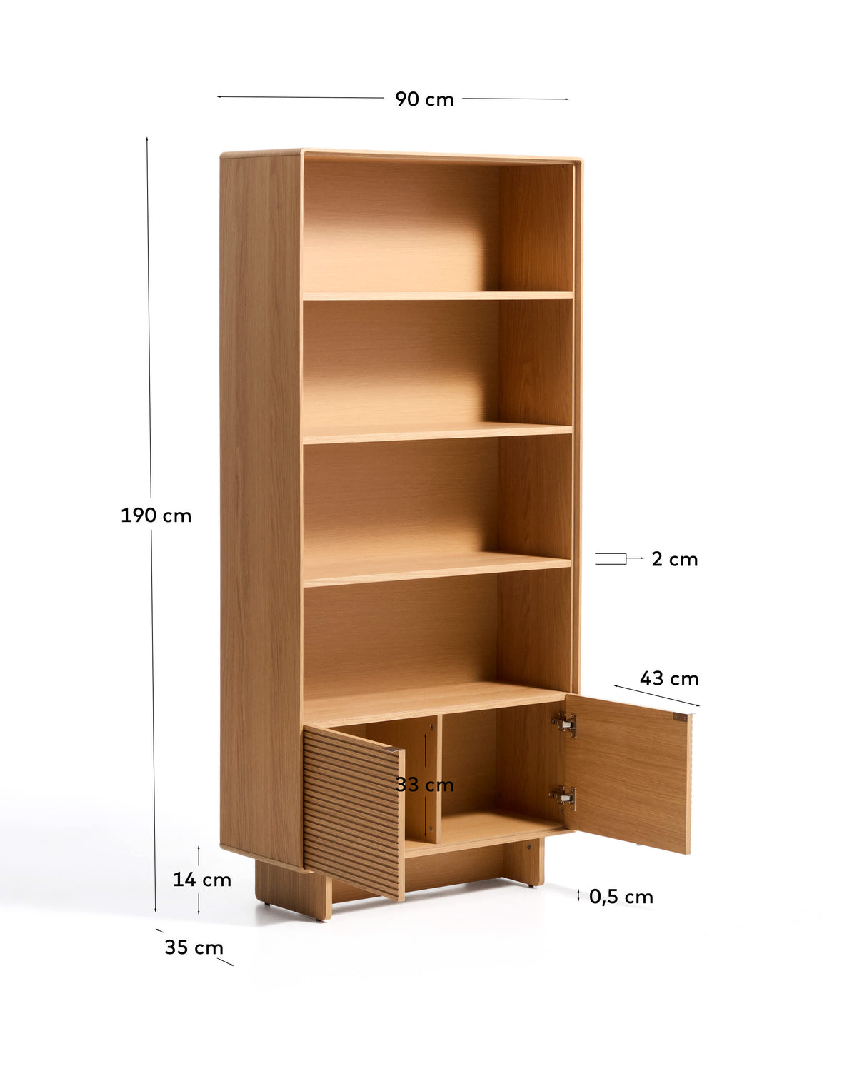 Étagère Japandi en placage de chêne finition naturelle 90 x 190 cm - Norlen