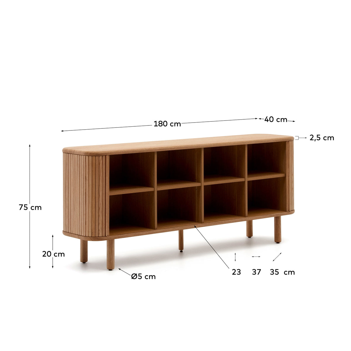 Buffet Japandi 2 portes en placage de frêne finition naturelle 180 x 75 cm - Mailen