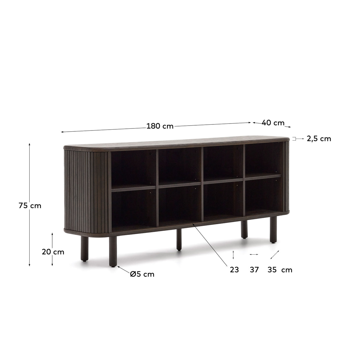 Buffet Japandi 2 portes en placage de frêne finition foncée 180 x 75 cm - Mailen