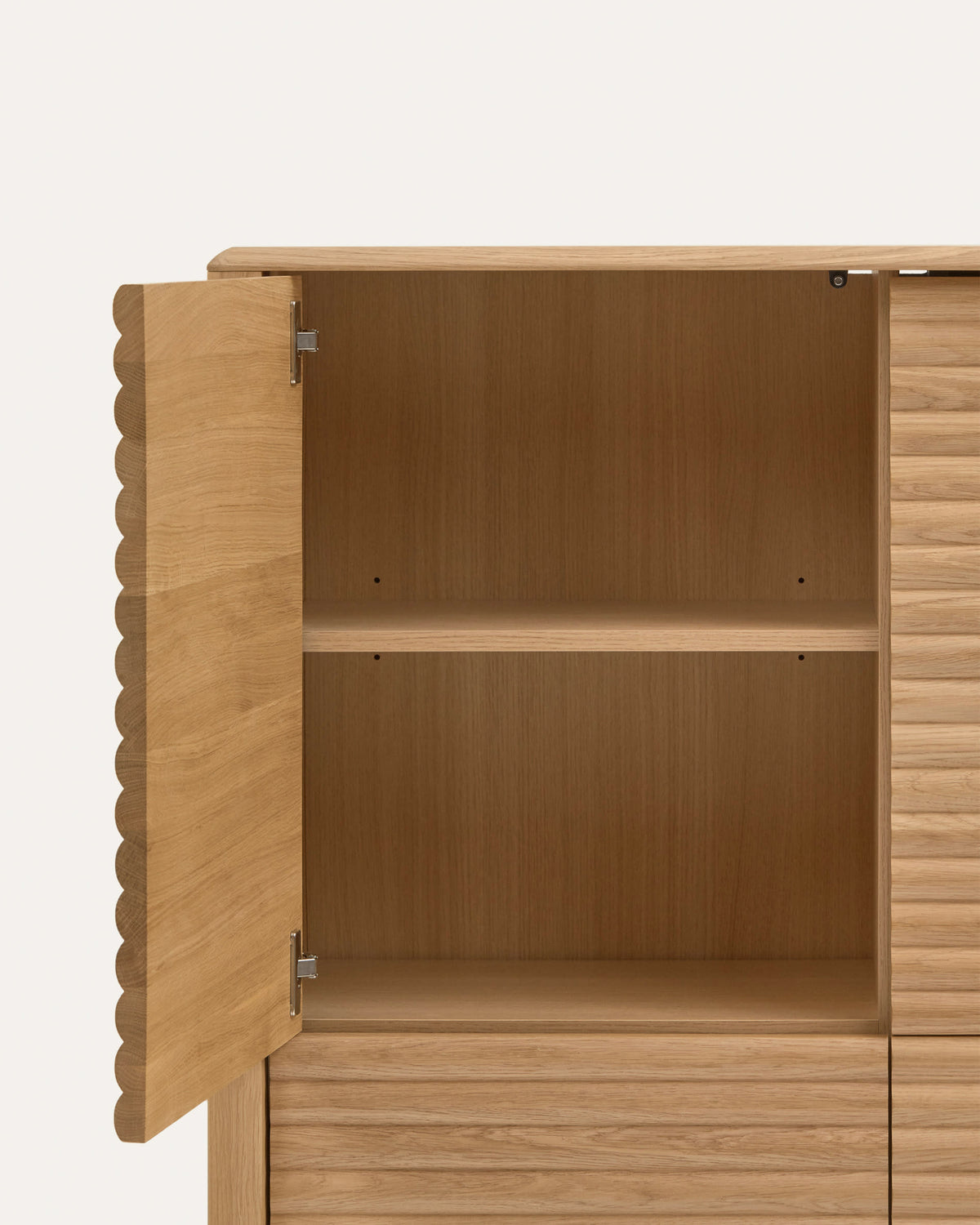 Buffet haut Japandi 4 portes en bois et placage de chêne 104,5 x 144 cm - Lenon