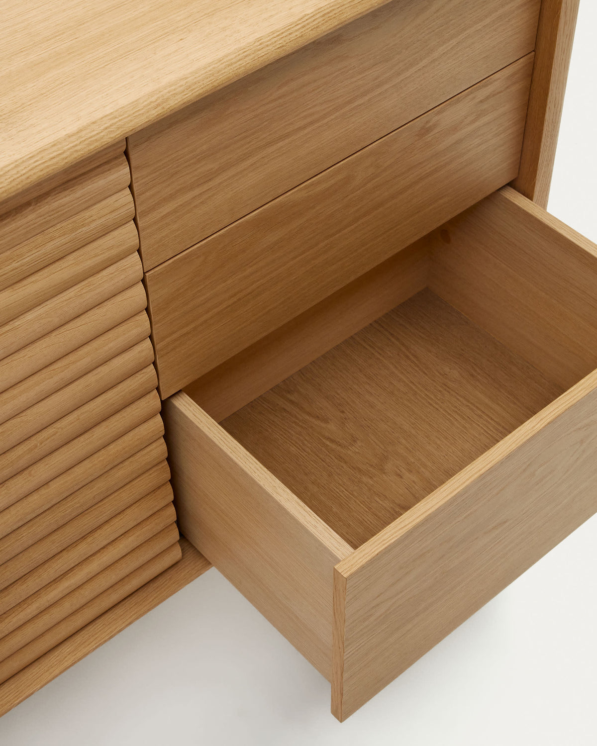 Buffet Japandi 1 porte et 3 tiroirs en bois et placage de chêne 105 x 85 cm - Lenon