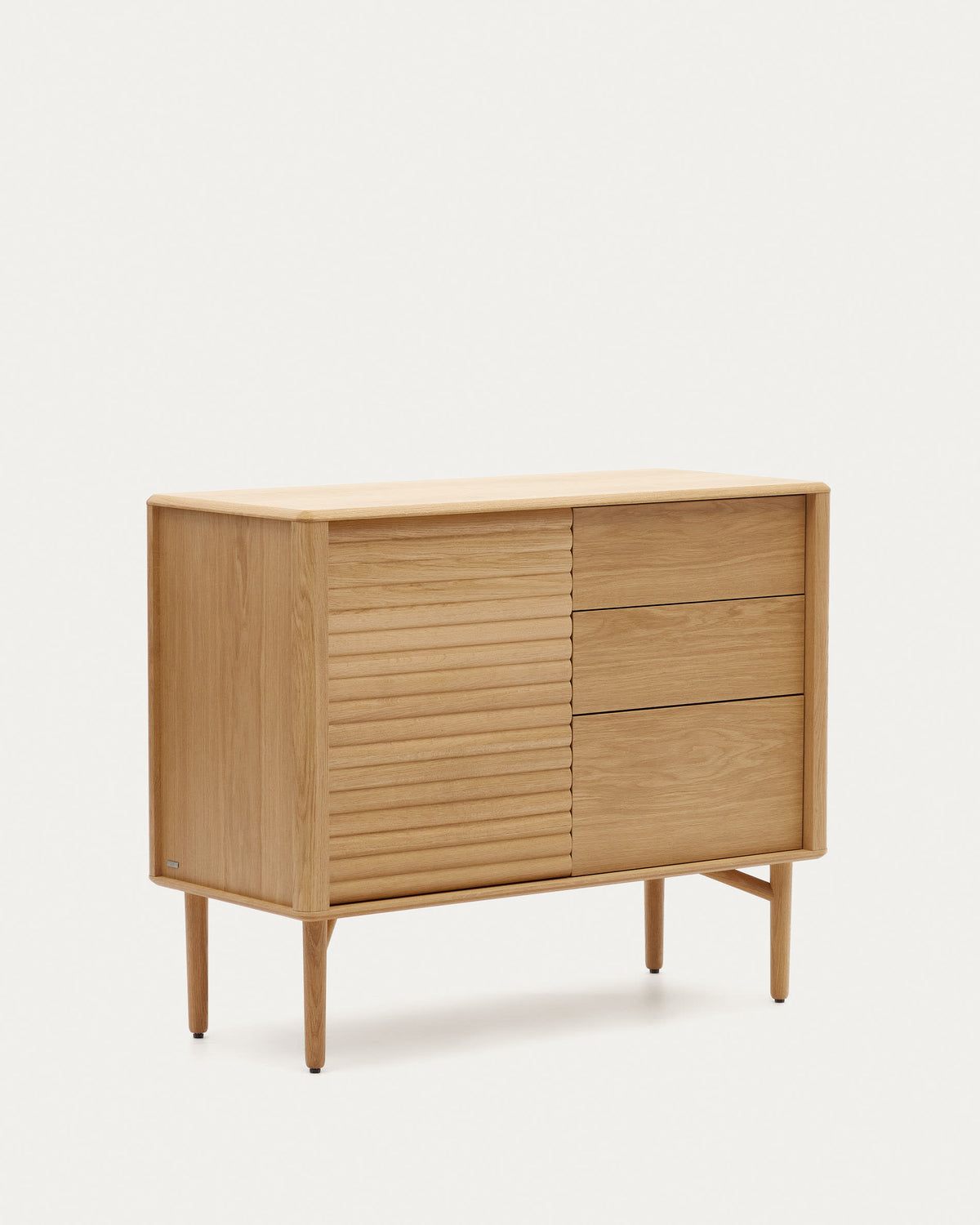 Buffet Japandi 1 porte et 3 tiroirs en bois et placage de chêne 105 x 85 cm - Lenon