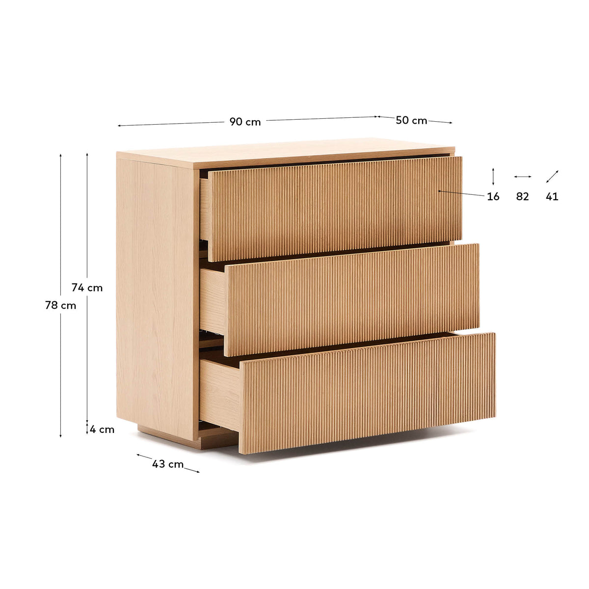 Commode Japandi 3 tiroirs en placage de chêne 90 x 78 cm - Helvine