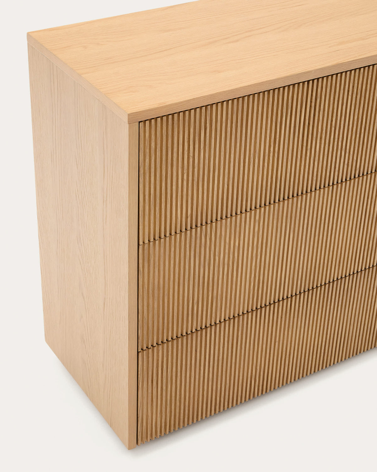 Commode Japandi 3 tiroirs en placage de chêne 90 x 78 cm - Helvine