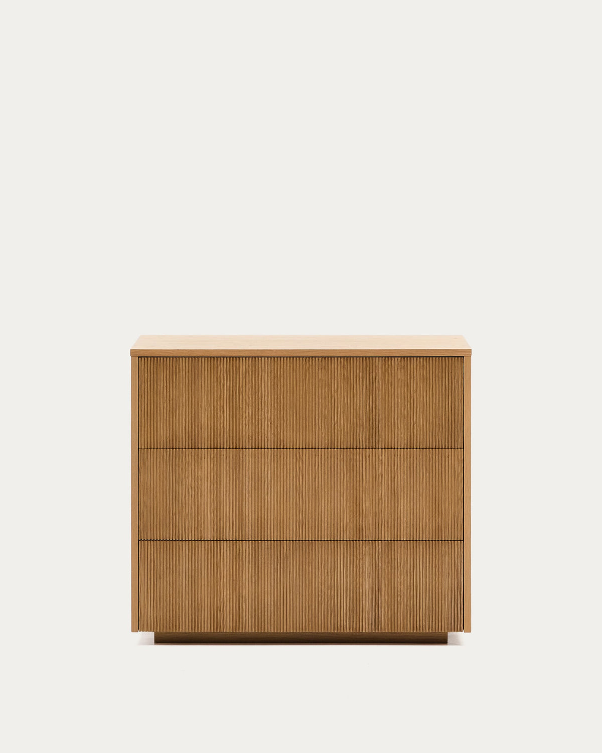 Commode Japandi 3 tiroirs en placage de chêne 90 x 78 cm - Helvine