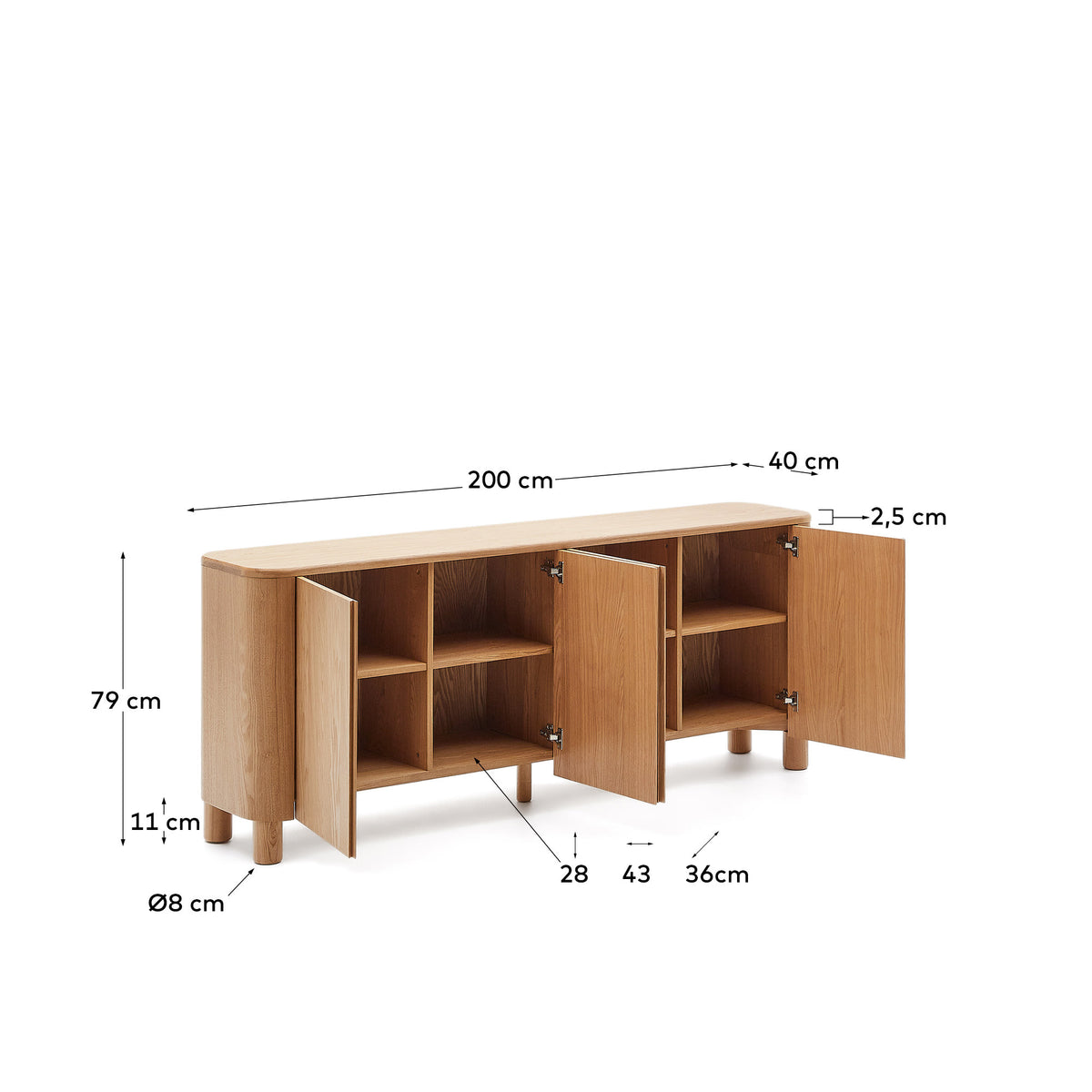 Buffet Japandi en contreplaqué de frêne 200 x 79 cm - Salaya