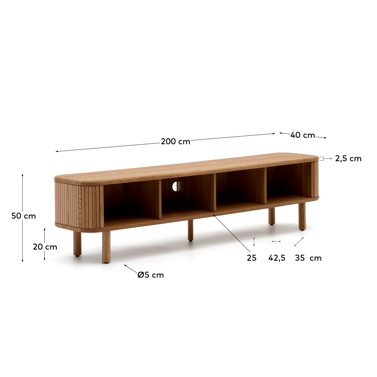 Meuble TV Japandi 2 portes en placage de frêne finition naturelle 200 x 50 cm - Mailen