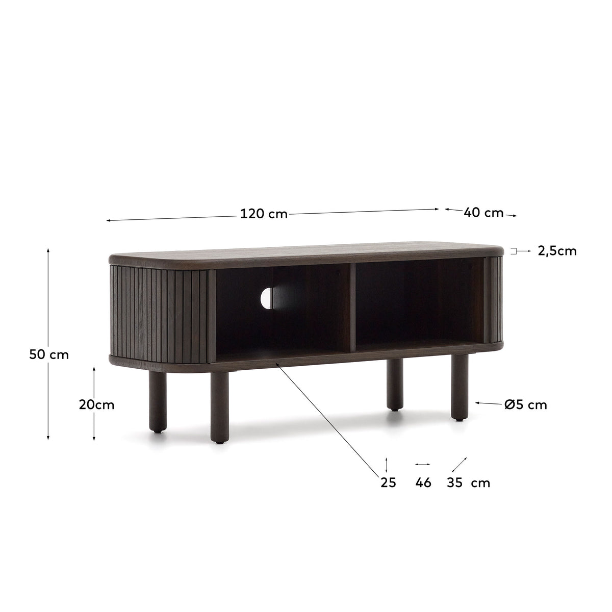 Meuble TV Japandi 2 portes en placage de frêne finition foncée 120 x 50 cm - Mailen