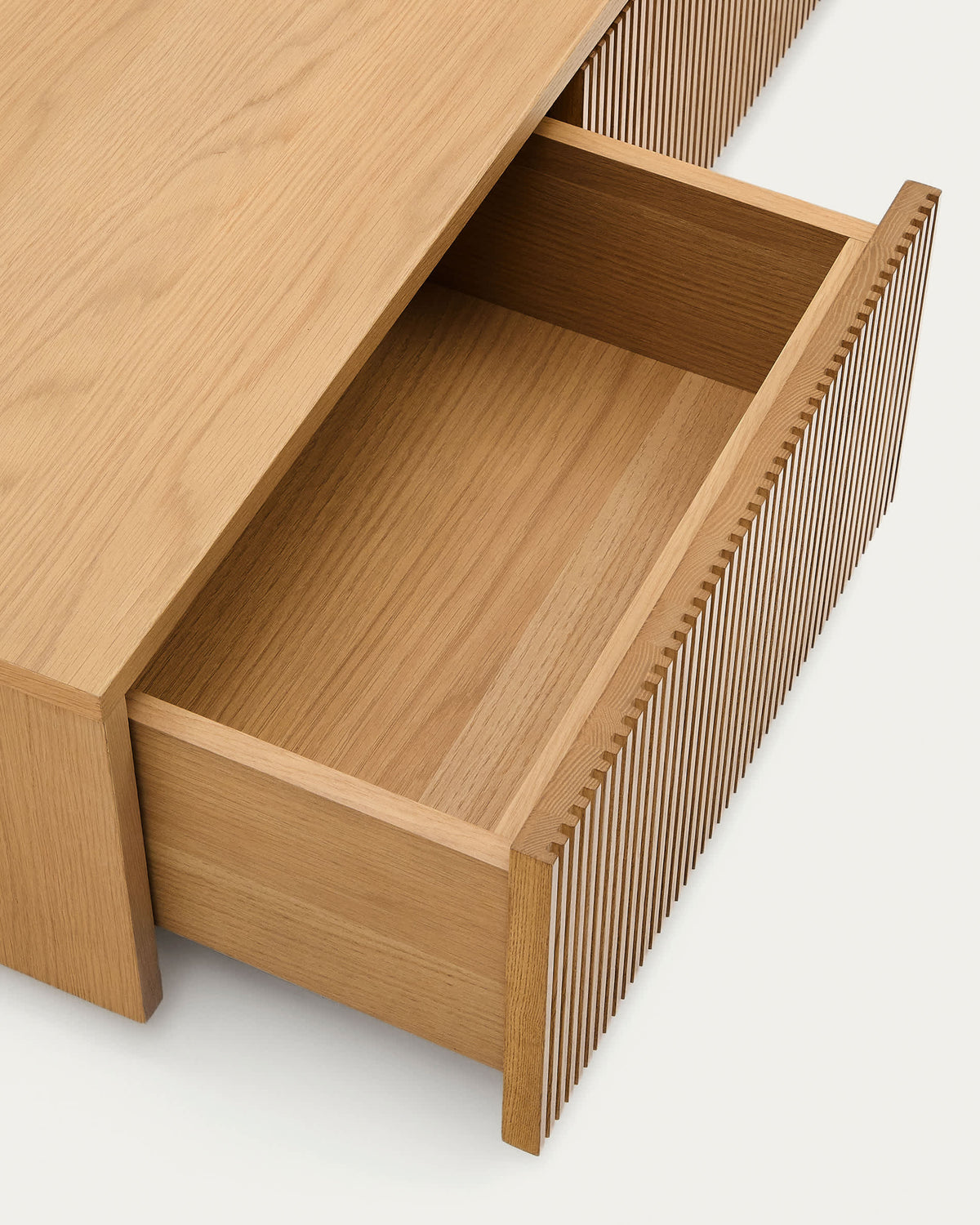 Meuble TV Japandi 4 tiroirs en placage de chêne 200 x 30 cm - Helvine