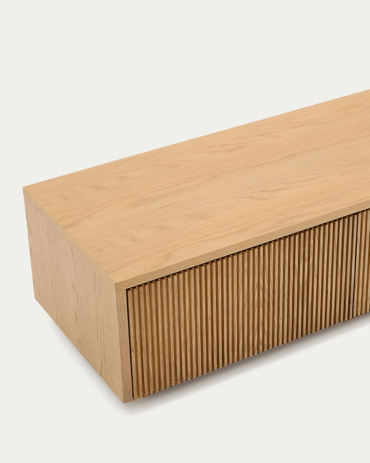 Meuble TV Japandi 4 tiroirs en placage de chêne 200 x 30 cm - Helvine