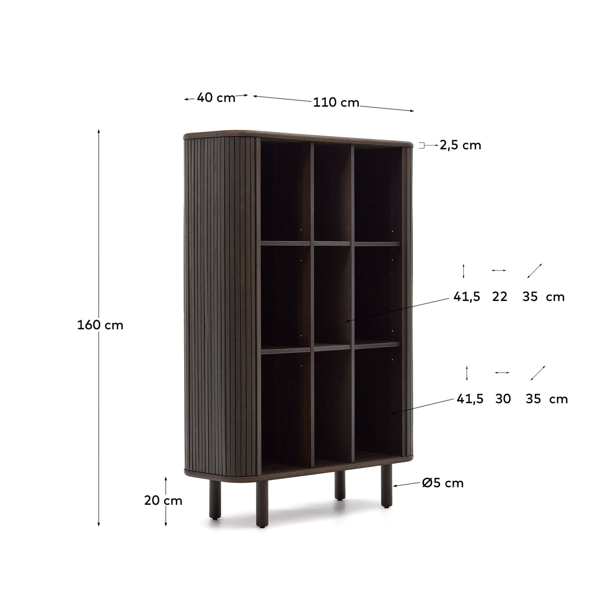 Buffet haut Japandi 2 portes en placage de frêne finition foncée 110 x 160 cm - Mailen