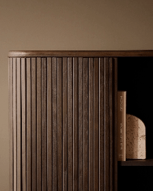 Buffet haut Japandi 2 portes en placage de frêne finition foncée 110 x 160 cm - Mailen