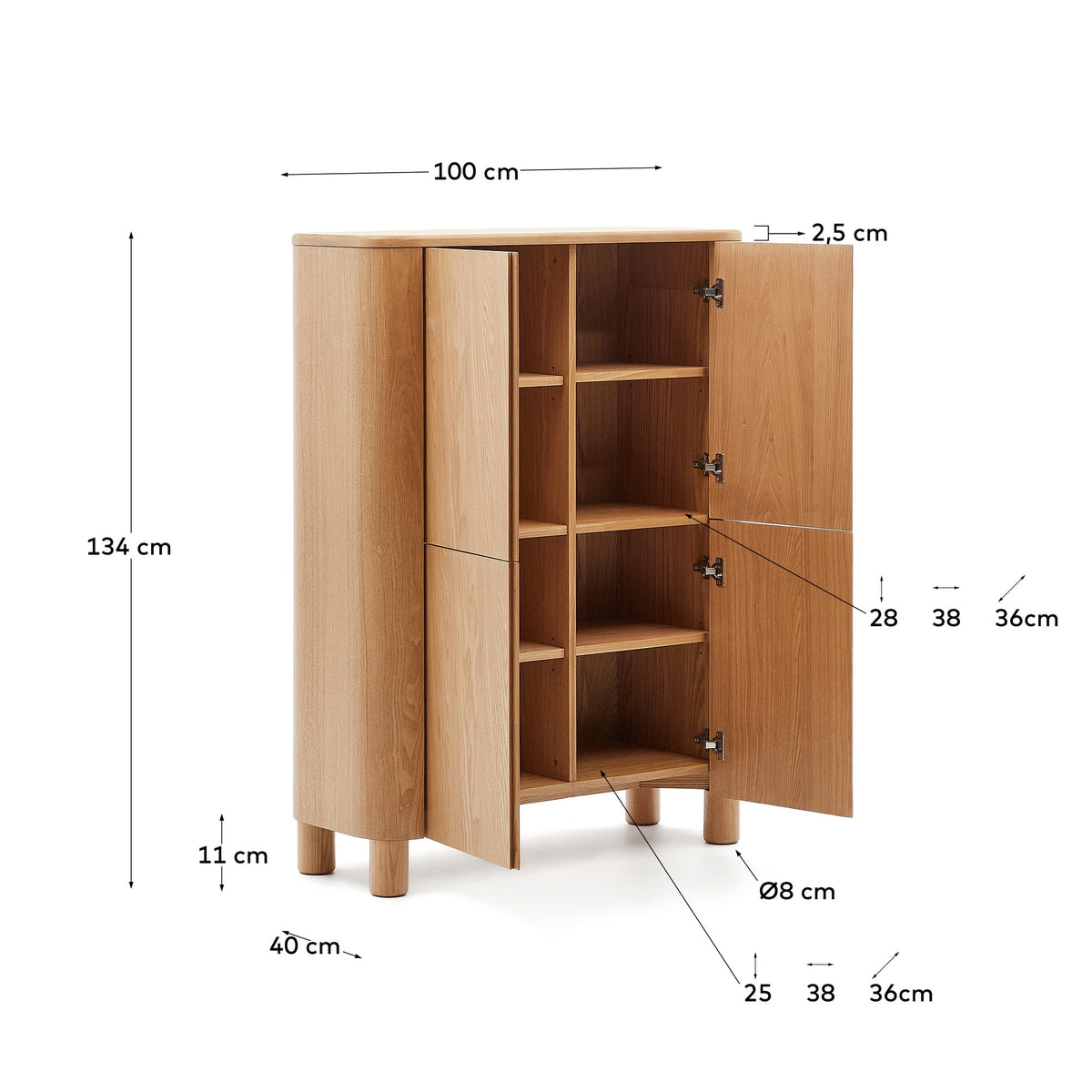 Buffet haut Japandi en contreplaqué de frêne 100 x 134 cm - Salaya