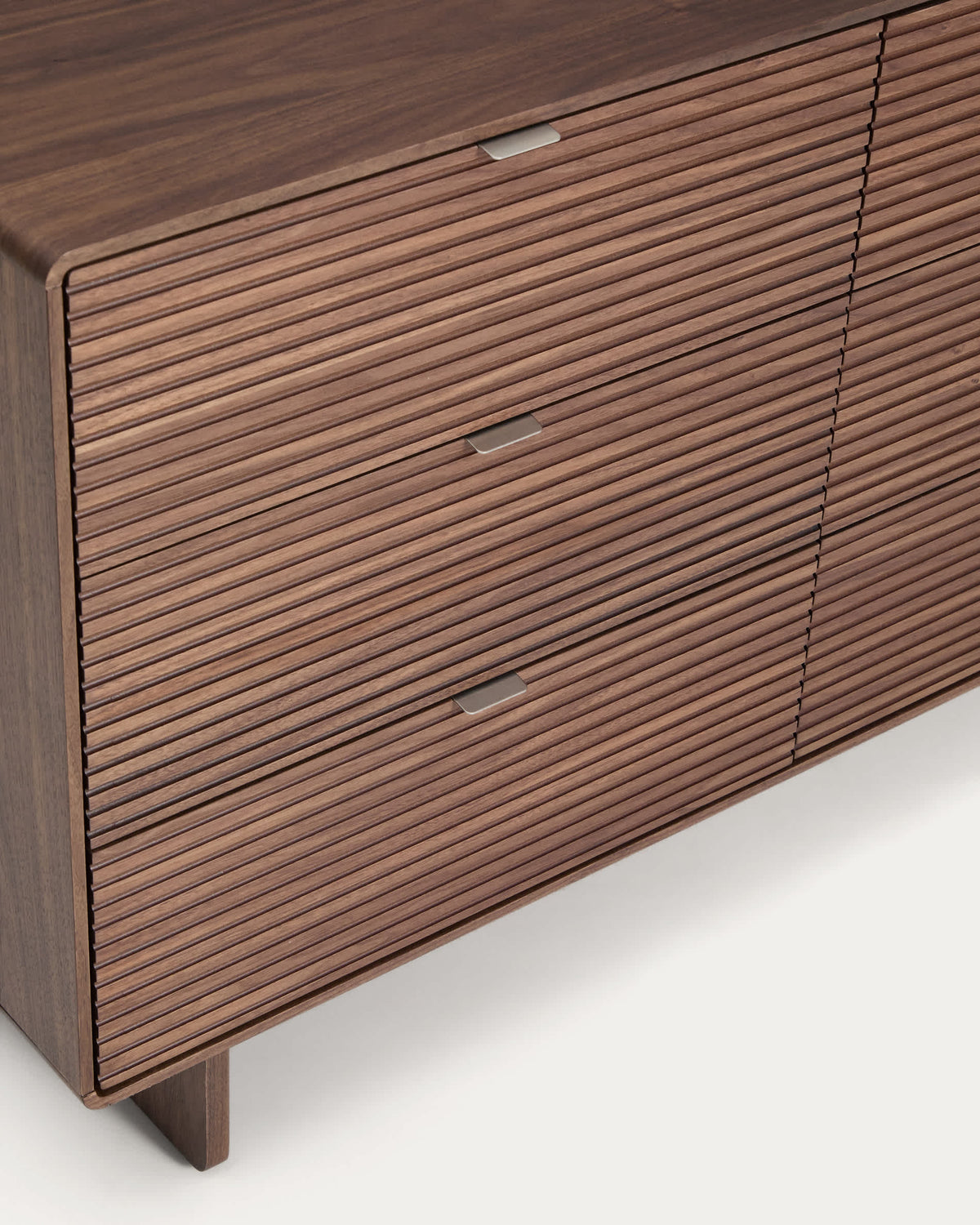 Commode Japandi 6 tiroirs en placage de noyer 120 x 75 cm - Norlen