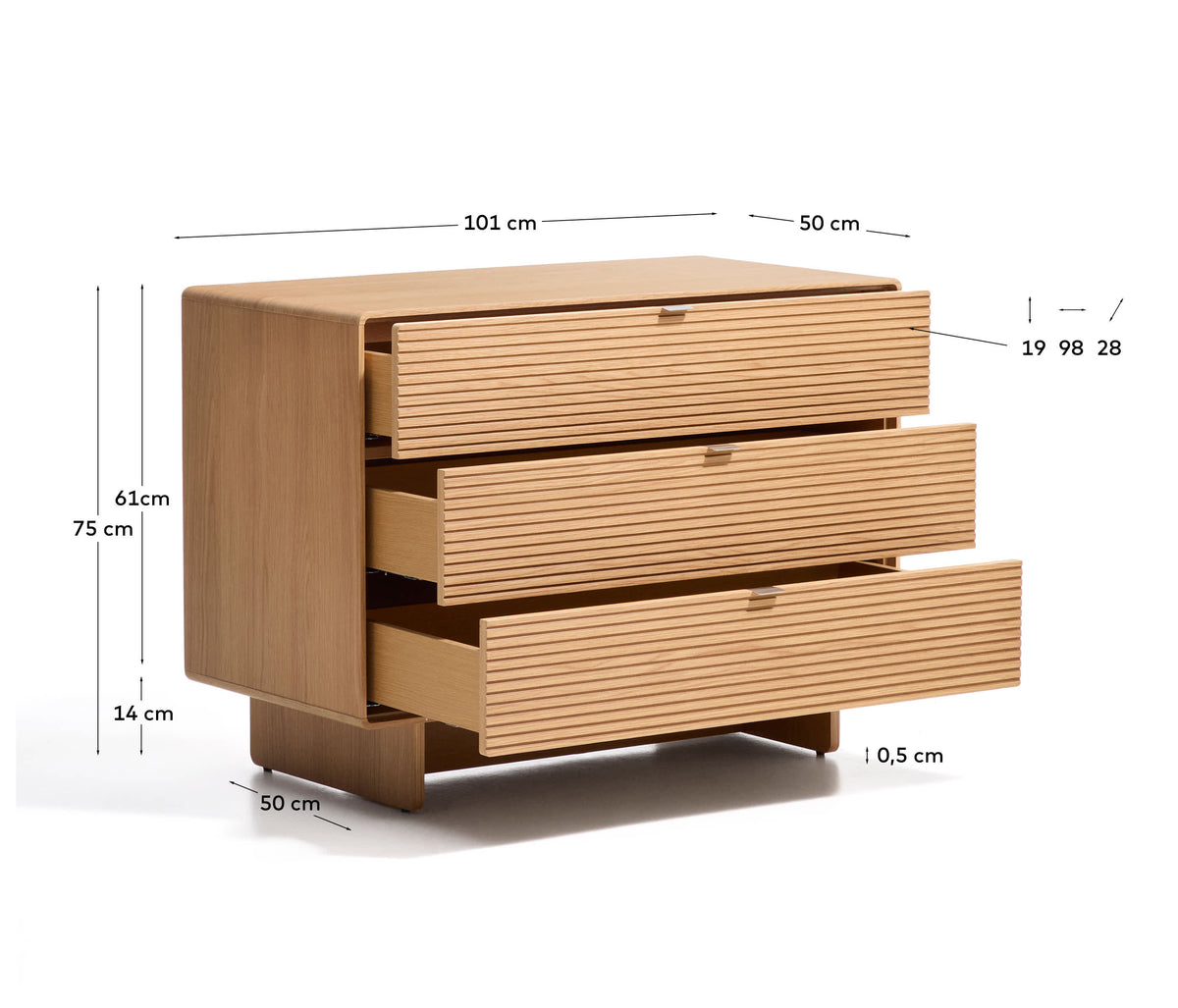 Commode Japandi 3 tiroirs en placage de chêne finition naturelle 101 x 75 cm - Norlen
