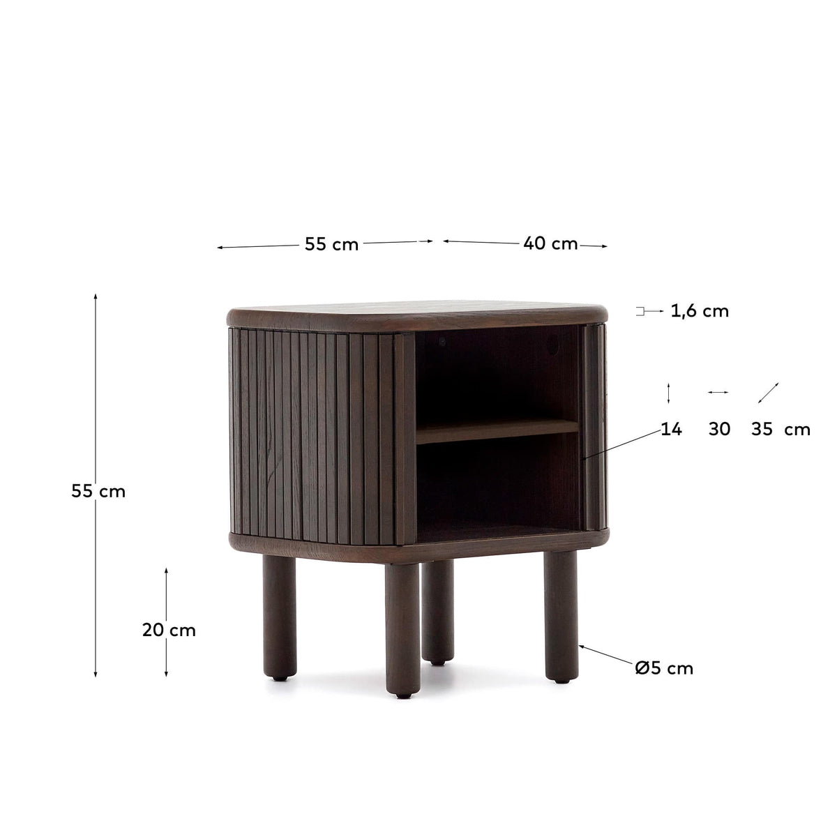 Table de chevet Japandi en placage de frêne finition foncée 50 x 55 cm - Mailen